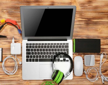 Laptop and computer accessories on a work desk